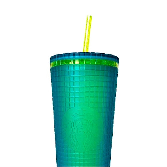 Starbucks 2022 ‘Mountain Dew’ Neon Green Yellow Grid Venti Tumbler Cup - Picture 6 of 9